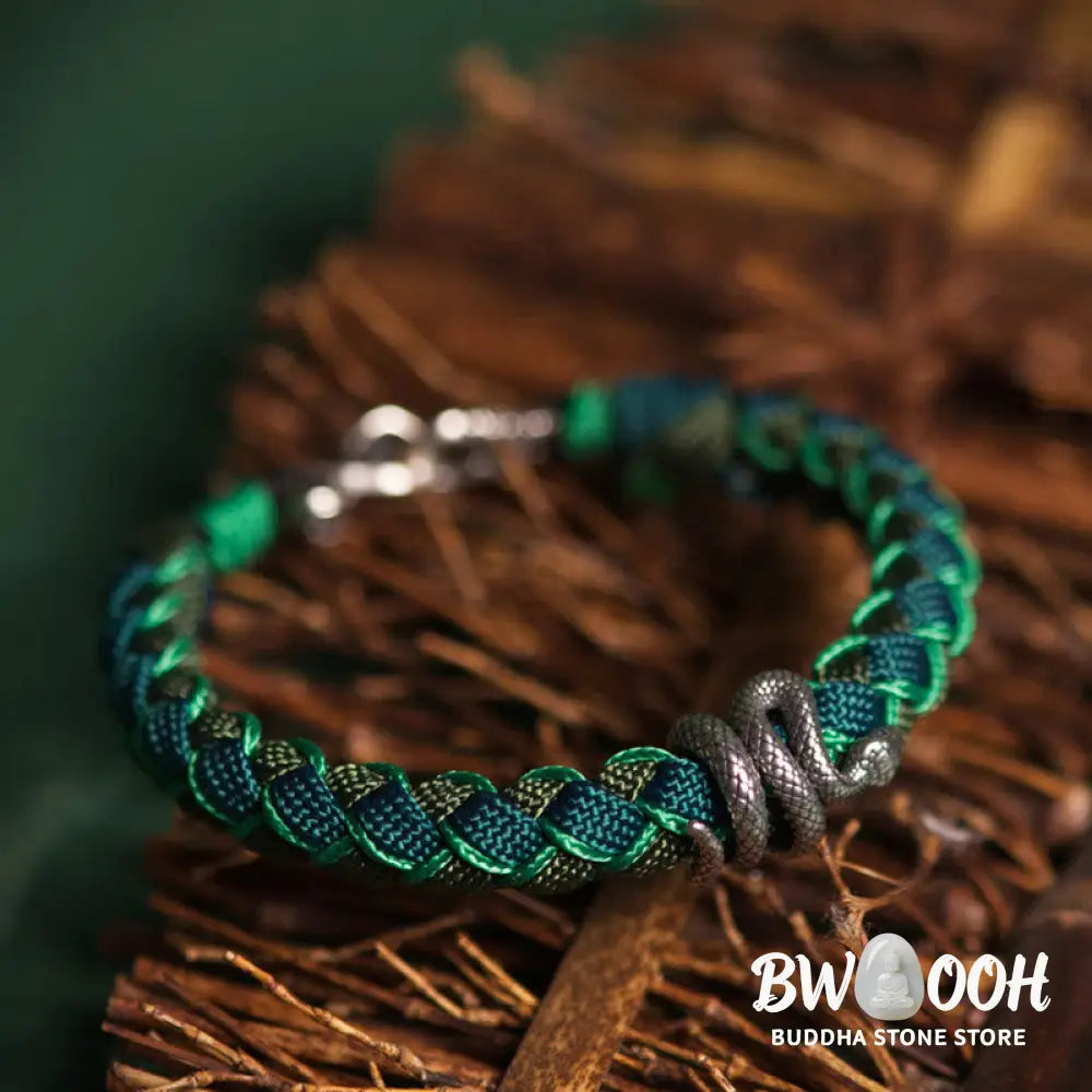 Buddha Stones Year of the Snake 999 Sterling Silver String Protection Braided Bracelet - BWOOOH - Bracelet