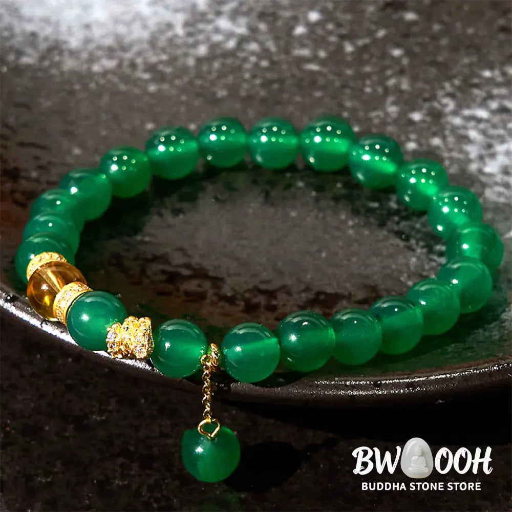 Buddha Stones Year of the Snake Green Agate Citrine Power Bracelet - Green Agate(Wrist Circumference 14-17cm) - Bracelet