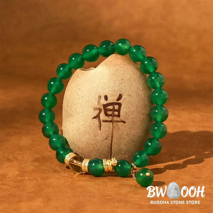 Buddha Stones Year of the Snake Green Agate Citrine Power Bracelet - Green Agate(Wrist Circumference 14-17cm) - Bracelet