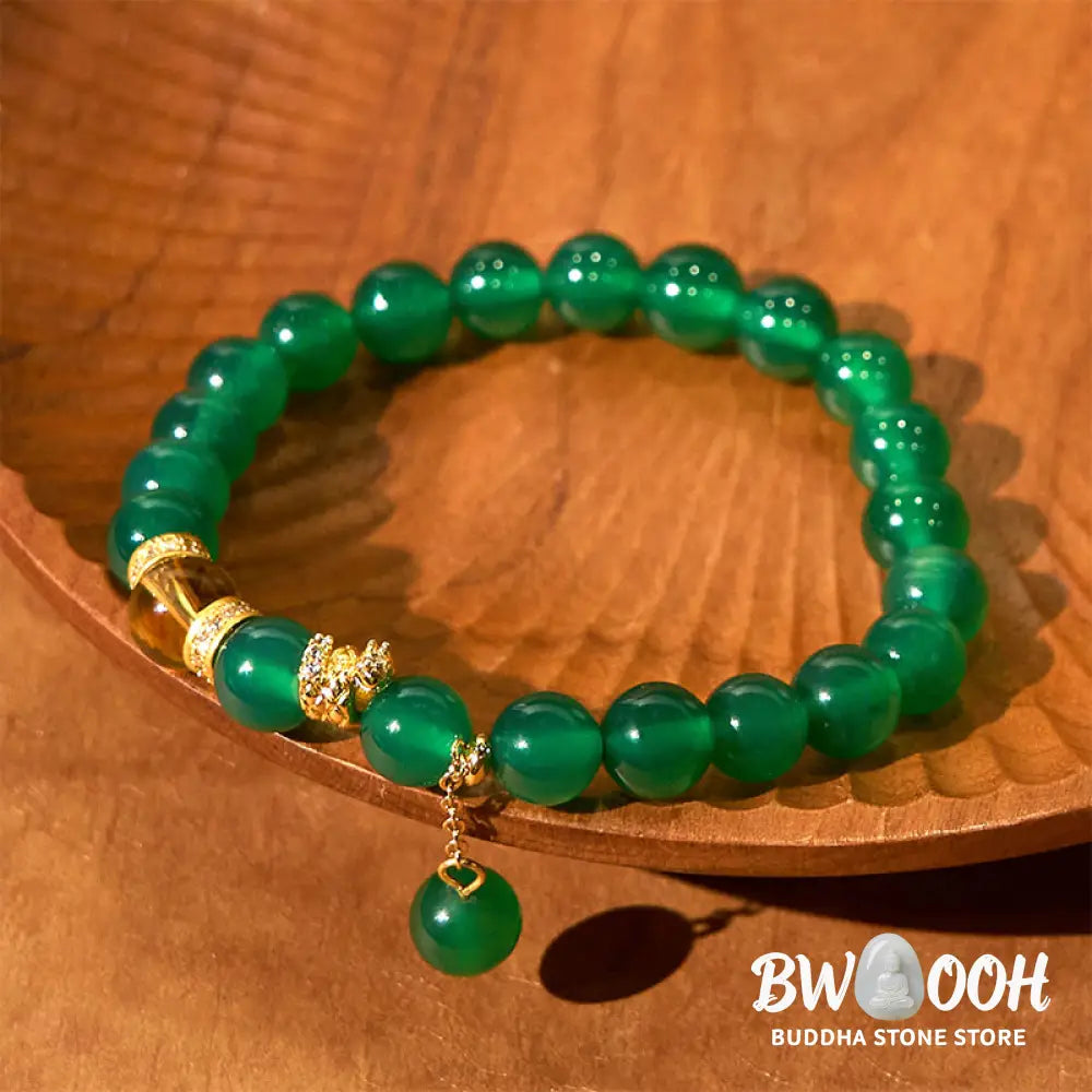 Buddha Stones Year of the Snake Green Agate Citrine Power Bracelet - Green Agate(Wrist Circumference 14-17cm) - Bracelet