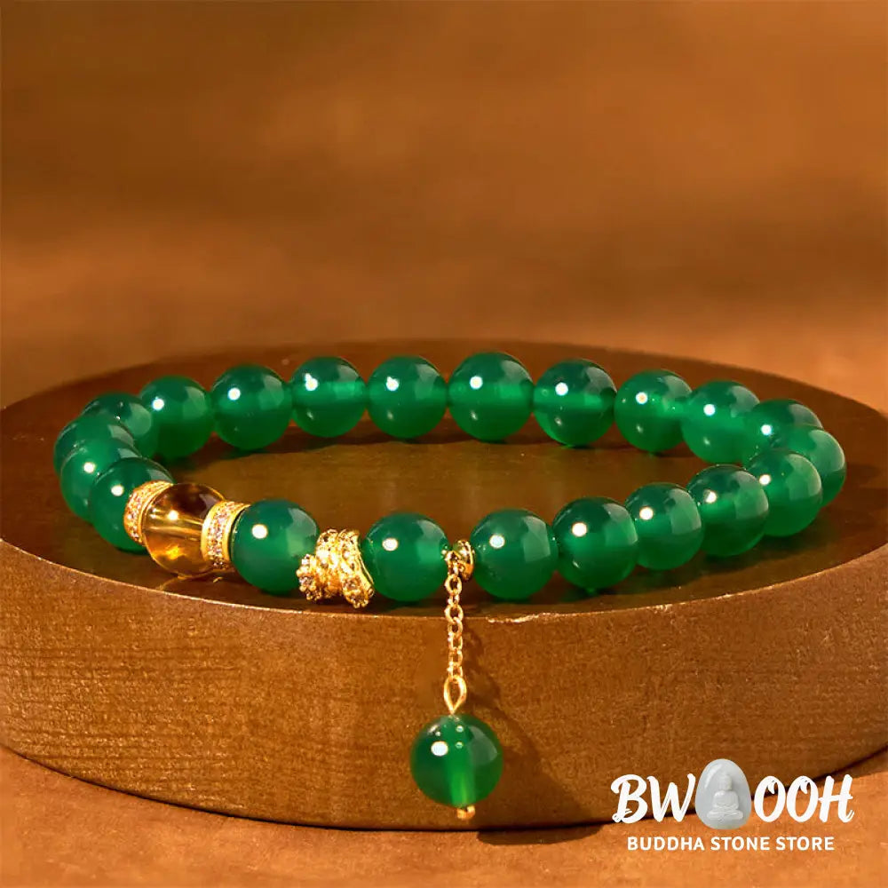 Buddha Stones Year of the Snake Green Agate Citrine Power Bracelet - Green Agate(Wrist Circumference 14-17cm) - Bracelet