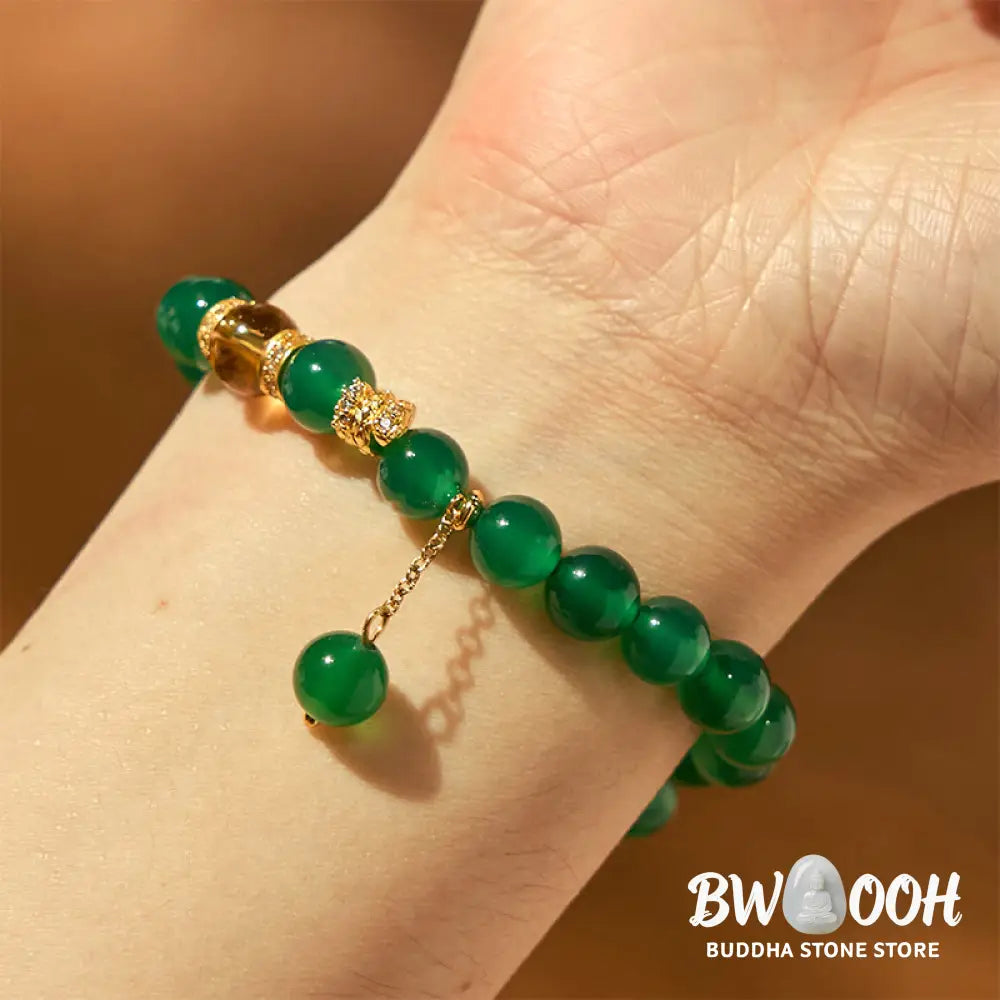 Buddha Stones Year of the Snake Green Agate Citrine Power Bracelet - Green Agate(Wrist Circumference 14-17cm) - Bracelet