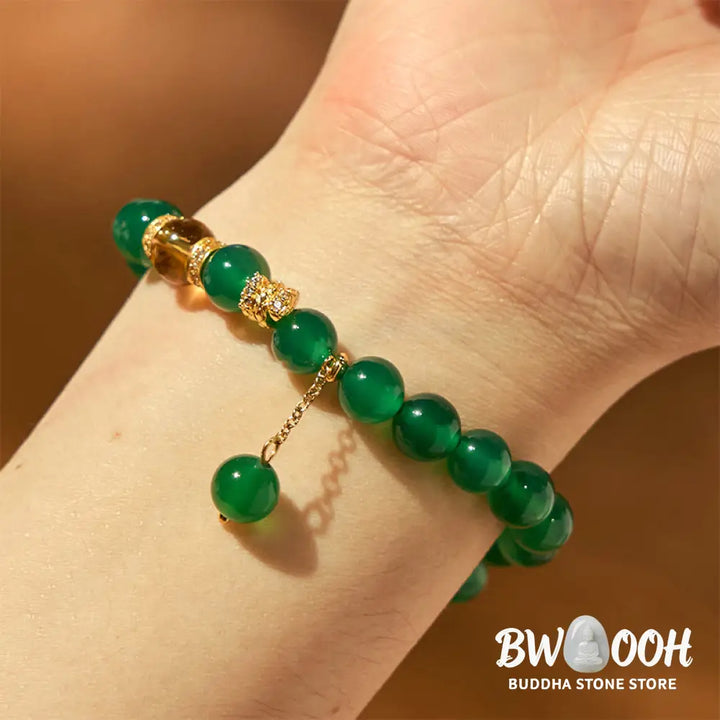 Buddha Stones Year of the Snake Green Agate Citrine Power Bracelet - Green Agate(Wrist Circumference 14-17cm) - Bracelet