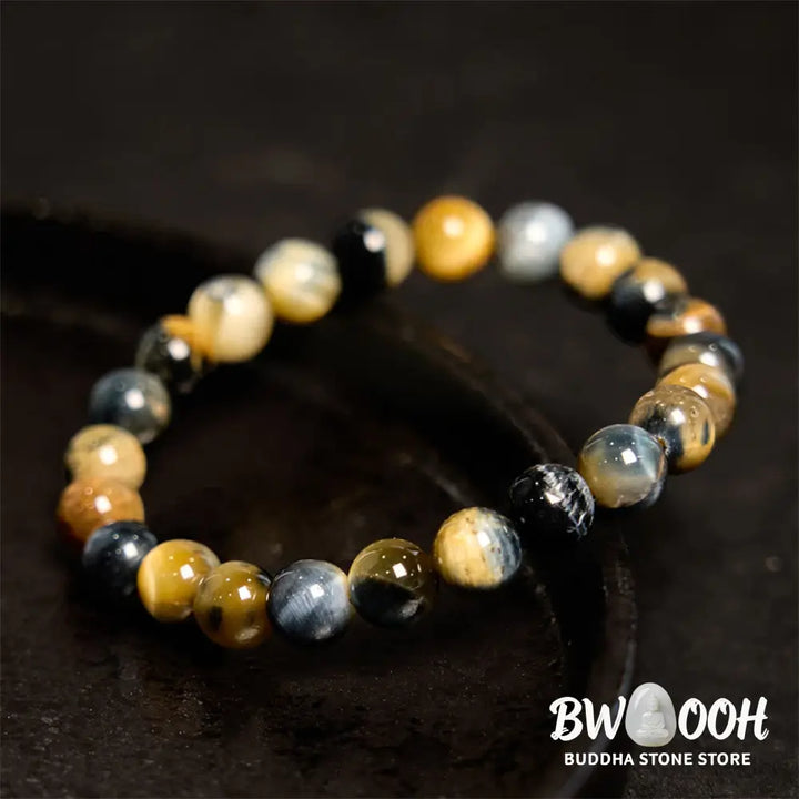 Buddha Stones Yellow Blue Tiger Eye Courage Bracelet - BWOOOH - Yellow-Blue Tiger Eye Stone(Wrist Circumference: