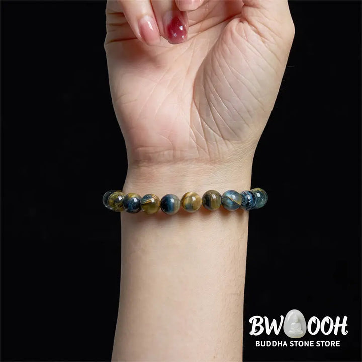 Buddha Stones Yellow Blue Tiger Eye Courage Bracelet - BWOOOH - Yellow-Blue Tiger Eye Stone(Wrist Circumference: