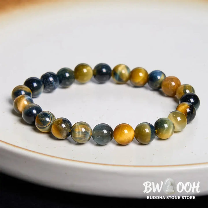Buddha Stones Yellow Blue Tiger Eye Courage Bracelet - BWOOOH - Yellow-Blue Tiger Eye Stone(Wrist Circumference: