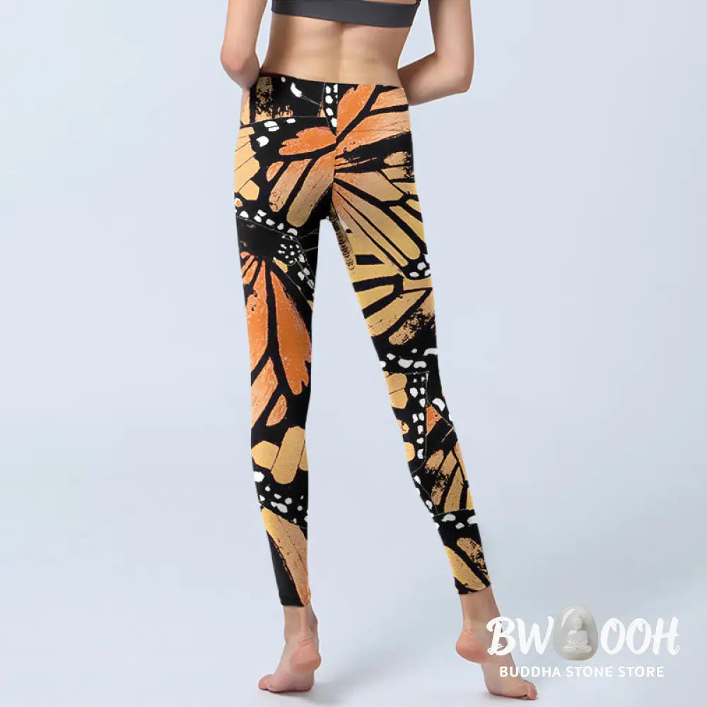 BWOOOH printed yoga leggings - Yellow Butterfly Print Exercise Leggings
