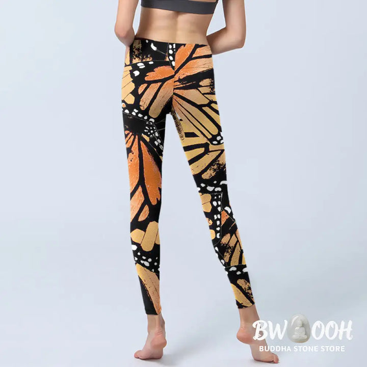BWOOOH printed yoga leggings - Yellow Butterfly Print Exercise Leggings