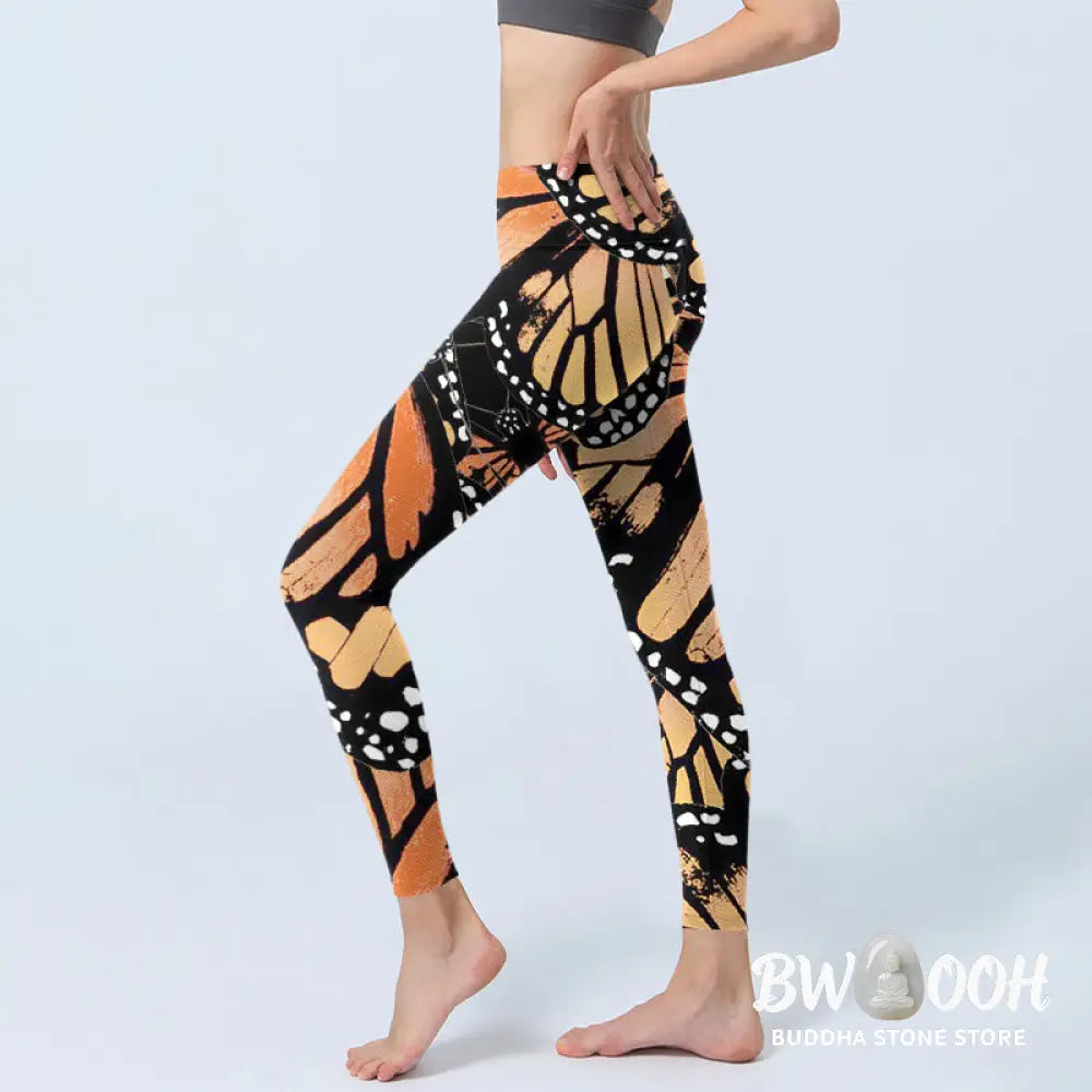 BWOOOH printed yoga leggings - Yellow Butterfly Print Exercise Leggings