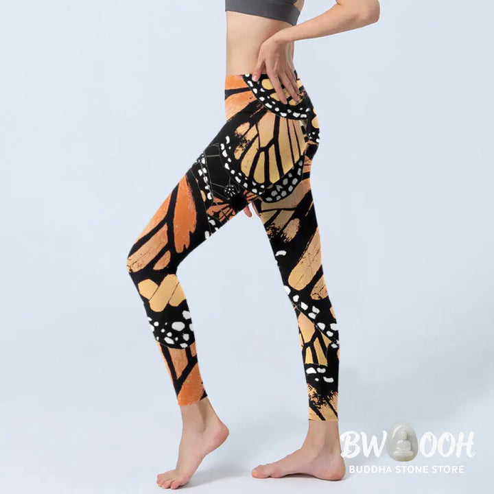 BWOOOH printed yoga leggings - Yellow Butterfly Print Exercise Leggings