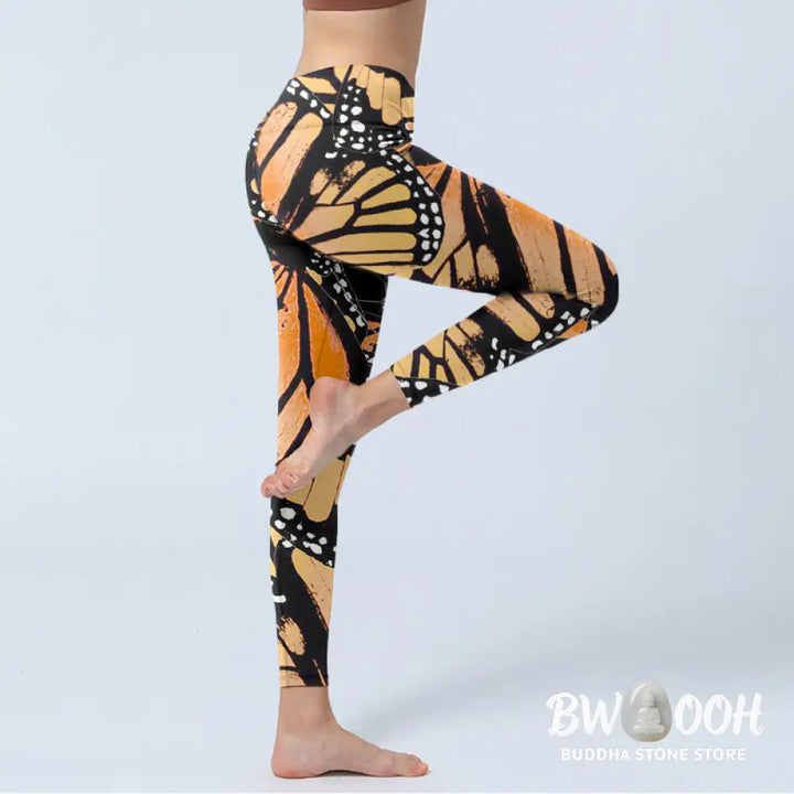 BWOOOH printed yoga leggings - Yellow Butterfly Print Exercise Leggings