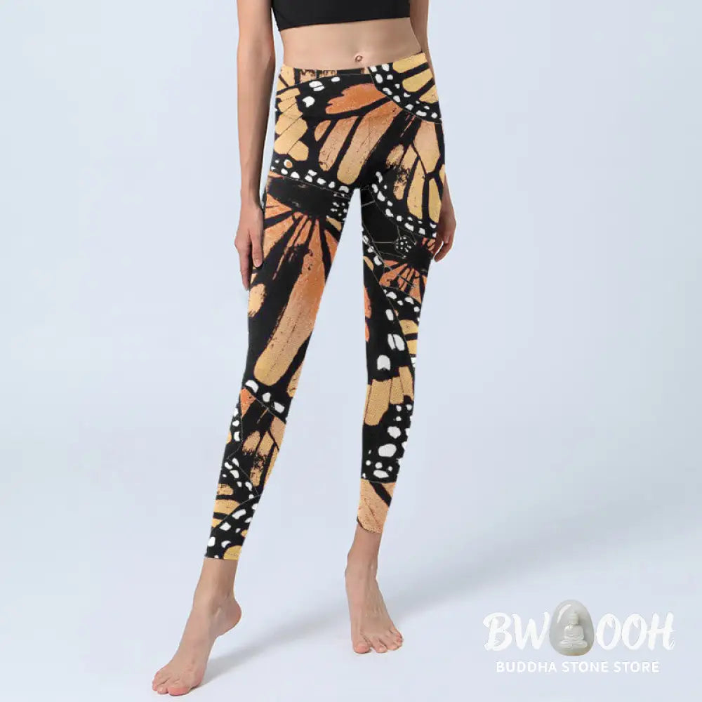 BWOOOH printed yoga leggings - Yellow Butterfly Print Exercise Leggings