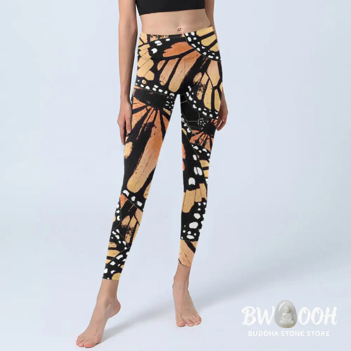 BWOOOH printed yoga leggings - Yellow Butterfly Print Exercise Leggings