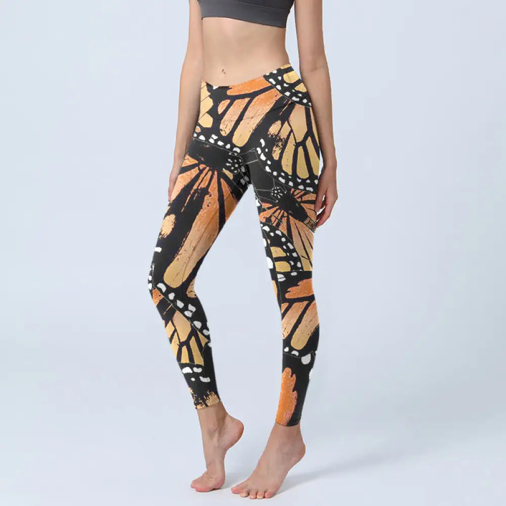 BWOOOH printed yoga leggings - Yellow Butterfly Print Exercise Leggings