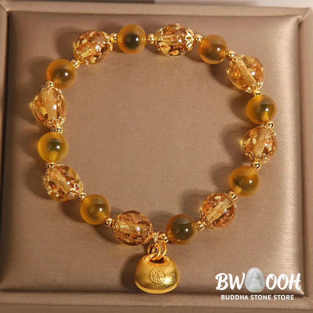 Buddha Stones Yellow Candy Agate Fu Character Blessing Bag Healing Bracelet - BWOOOH - Candy Agate(Wrist Circumference: