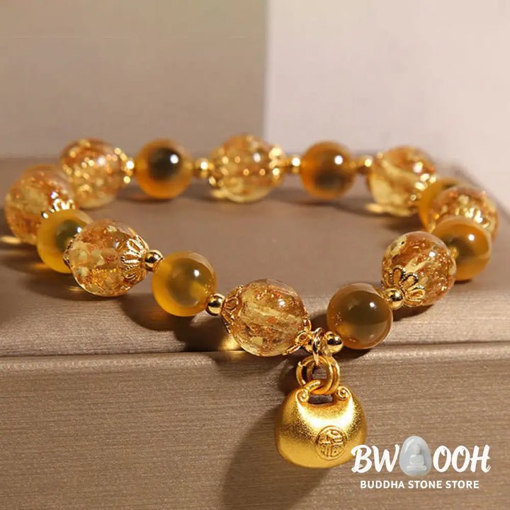 Buddha Stones Yellow Candy Agate Fu Character Blessing Bag Healing Bracelet - BWOOOH - Candy Agate(Wrist Circumference:
