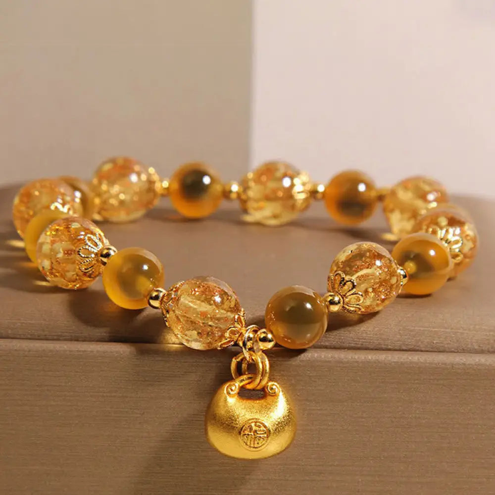 BWOOOH Yellow Candy Agate Fu Character Blessing Bag Healing Bracelet — Agate crystal healing bracelet for spiritual healin...