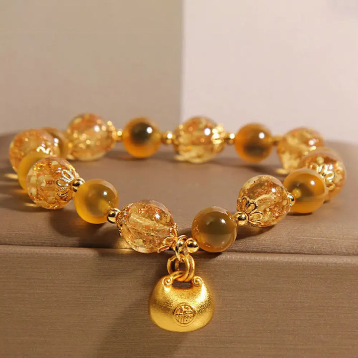 BWOOOH Yellow Candy Agate Fu Character Blessing Bag Healing Bracelet — Agate crystal healing bracelet for spiritual healin...
