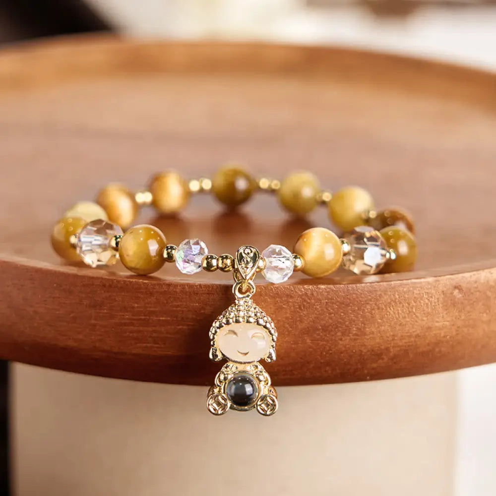 BWOOOH Yellow Tiger Eye Meditation Buddha Protection Bracelet — Tiger Eye crystal healing bracelet for spiritual healing a...