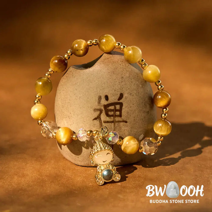 Buddha Stones Yellow Tiger Eye Meditation Buddha Protection Bracelet - BWOOOH - Tiger Eye(Wrist Circumference 14-17cm)