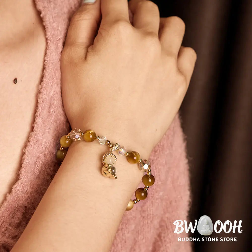 Buddha Stones Yellow Tiger Eye Meditation Buddha Protection Bracelet - BWOOOH - Tiger Eye(Wrist Circumference 14-17cm)