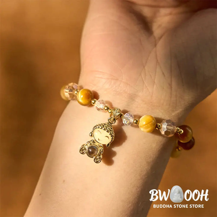 Buddha Stones Yellow Tiger Eye Meditation Buddha Protection Bracelet - BWOOOH - Tiger Eye(Wrist Circumference 14-17cm)