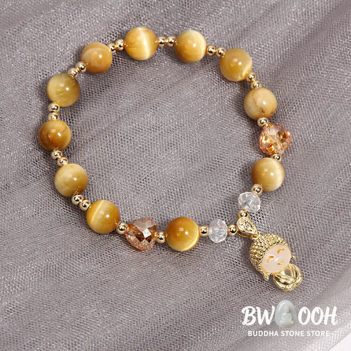 Buddha Stones Yellow Tiger Eye Meditation Buddha Protection Bracelet - BWOOOH - Tiger Eye(Wrist Circumference 14-17cm)