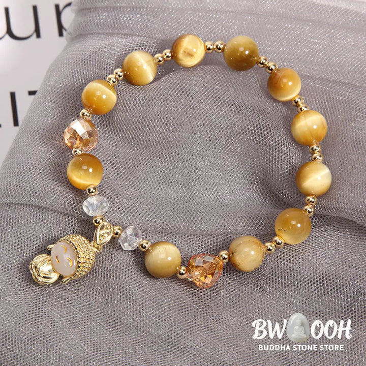 Buddha Stones Yellow Tiger Eye Meditation Buddha Protection Bracelet - BWOOOH - Tiger Eye(Wrist Circumference 14-17cm)