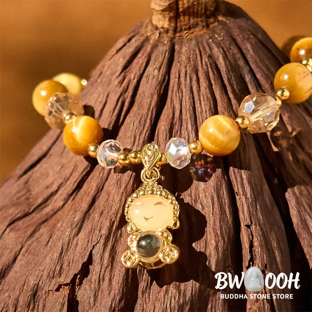 Buddha Stones Yellow Tiger Eye Meditation Buddha Protection Bracelet - BWOOOH - Tiger Eye(Wrist Circumference 14-17cm)