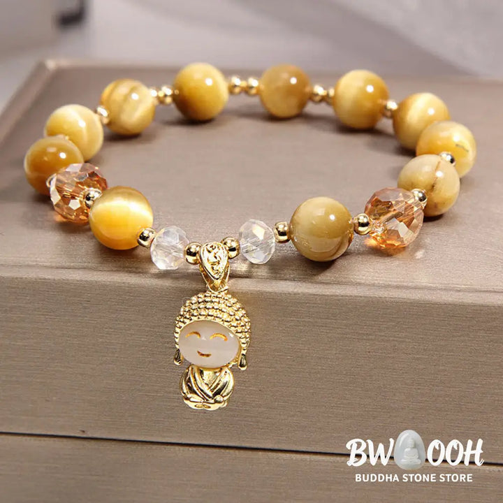 Buddha Stones Yellow Tiger Eye Meditation Buddha Protection Bracelet - BWOOOH - Tiger Eye(Wrist Circumference 14-17cm)