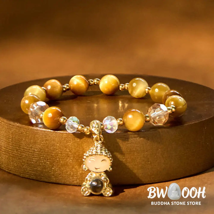 Buddha Stones Yellow Tiger Eye Meditation Buddha Protection Bracelet - BWOOOH - Tiger Eye(Wrist Circumference 14-17cm)