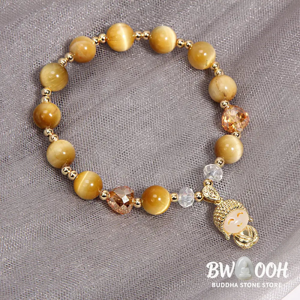 Buddha Stones Yellow Tiger Eye Meditation Buddha Protection Bracelet - BWOOOH - Tiger Eye(Wrist Circumference 14-17cm)