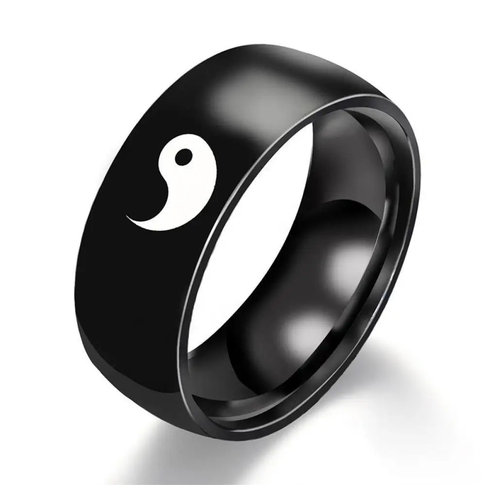 Buddha Stones Yin Yang Balance Titanium Steel Couple Ring - BWOOOH - Black / US6 - Rings