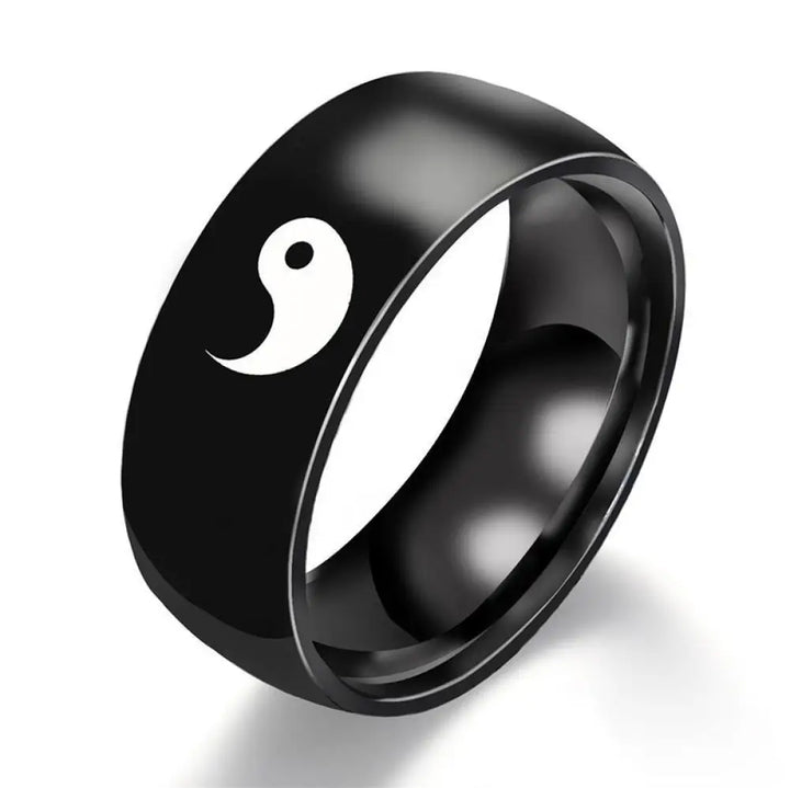 Buddha Stones Yin Yang Balance Titanium Steel Couple Ring - BWOOOH - Black / US6 - Rings