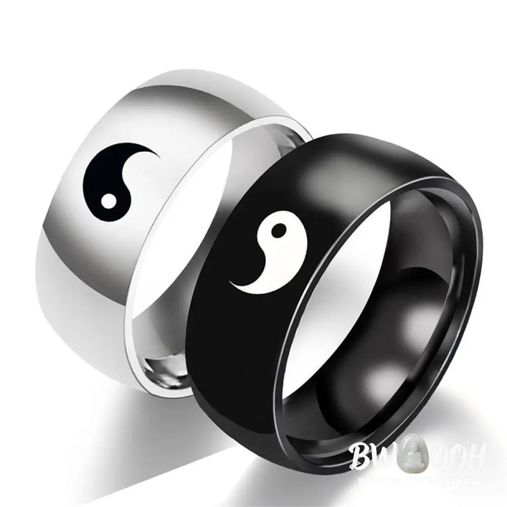 Buddha Stones Yin Yang Balance Titanium Steel Couple Ring - BWOOOH - Rings