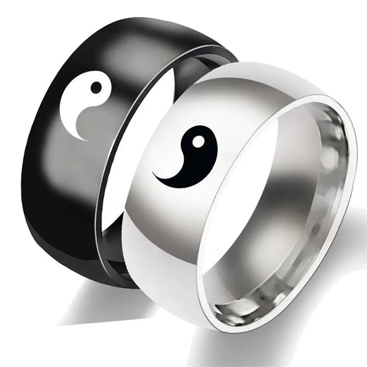 BWOOOH Yin Yang Balance Titanium Steel Couple Ring — natural stone crystal healing bracelet for spiritual healing and mind...