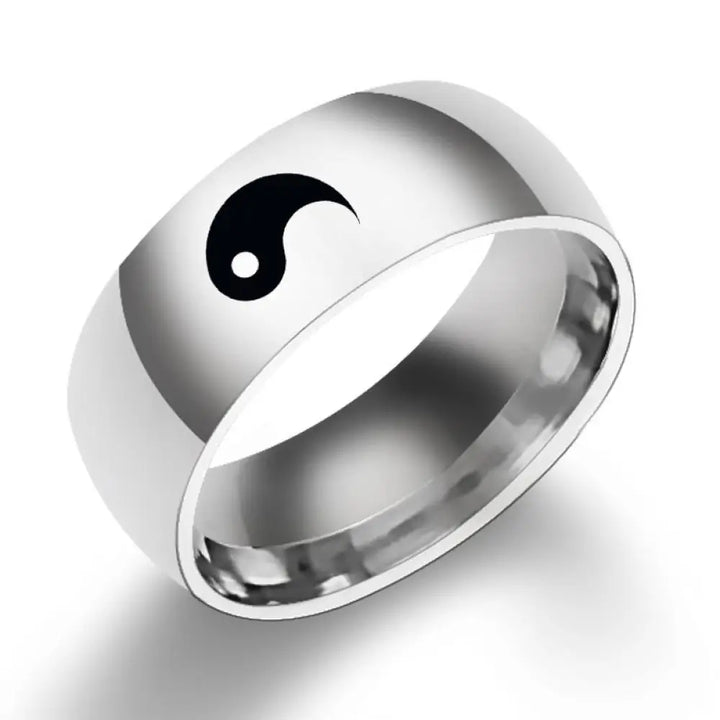 Buddha Stones Yin Yang Balance Titanium Steel Couple Ring - BWOOOH - Silver / US6 - Rings