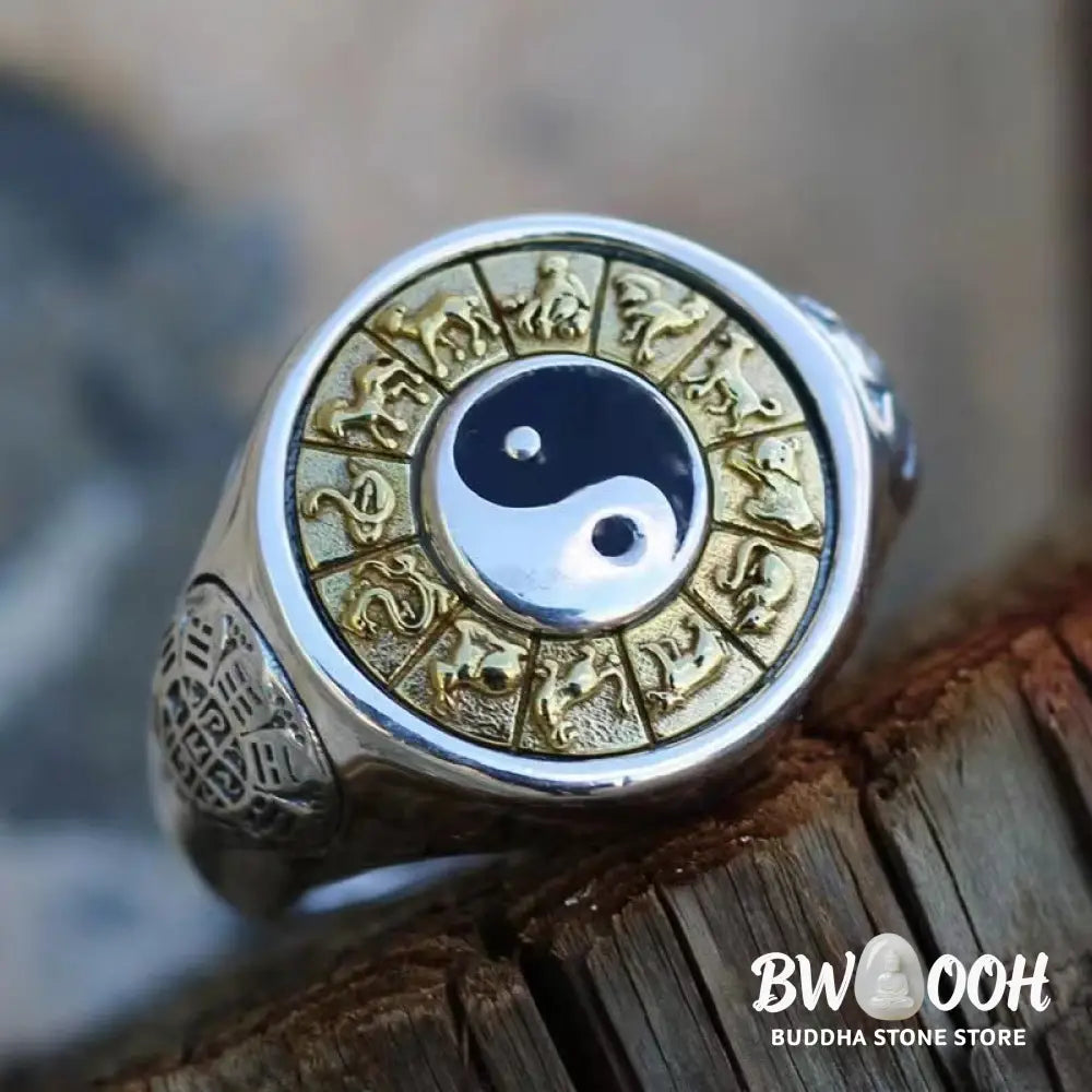 Buddha Stones Yin Yang Chinese Zodiac Copper Wealth Adjustable Ring - Yin Yang(Adjustable) - Ring