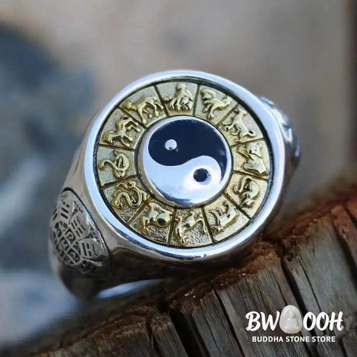Buddha Stones Yin Yang Chinese Zodiac Copper Wealth Adjustable Ring - Yin Yang(Adjustable) - Ring