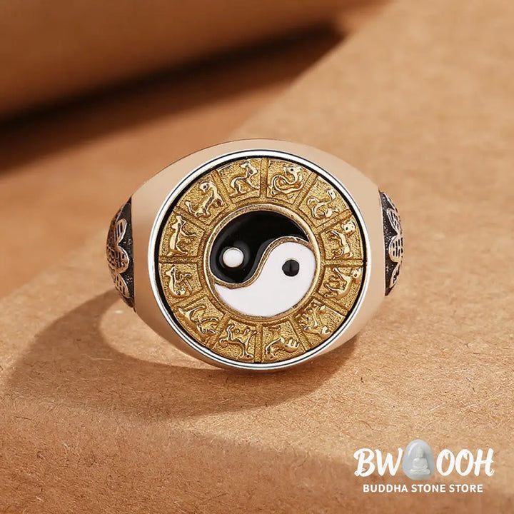 Buddha Stones Yin Yang Chinese Zodiac Copper Wealth Adjustable Ring - Yin Yang(Adjustable) - Ring