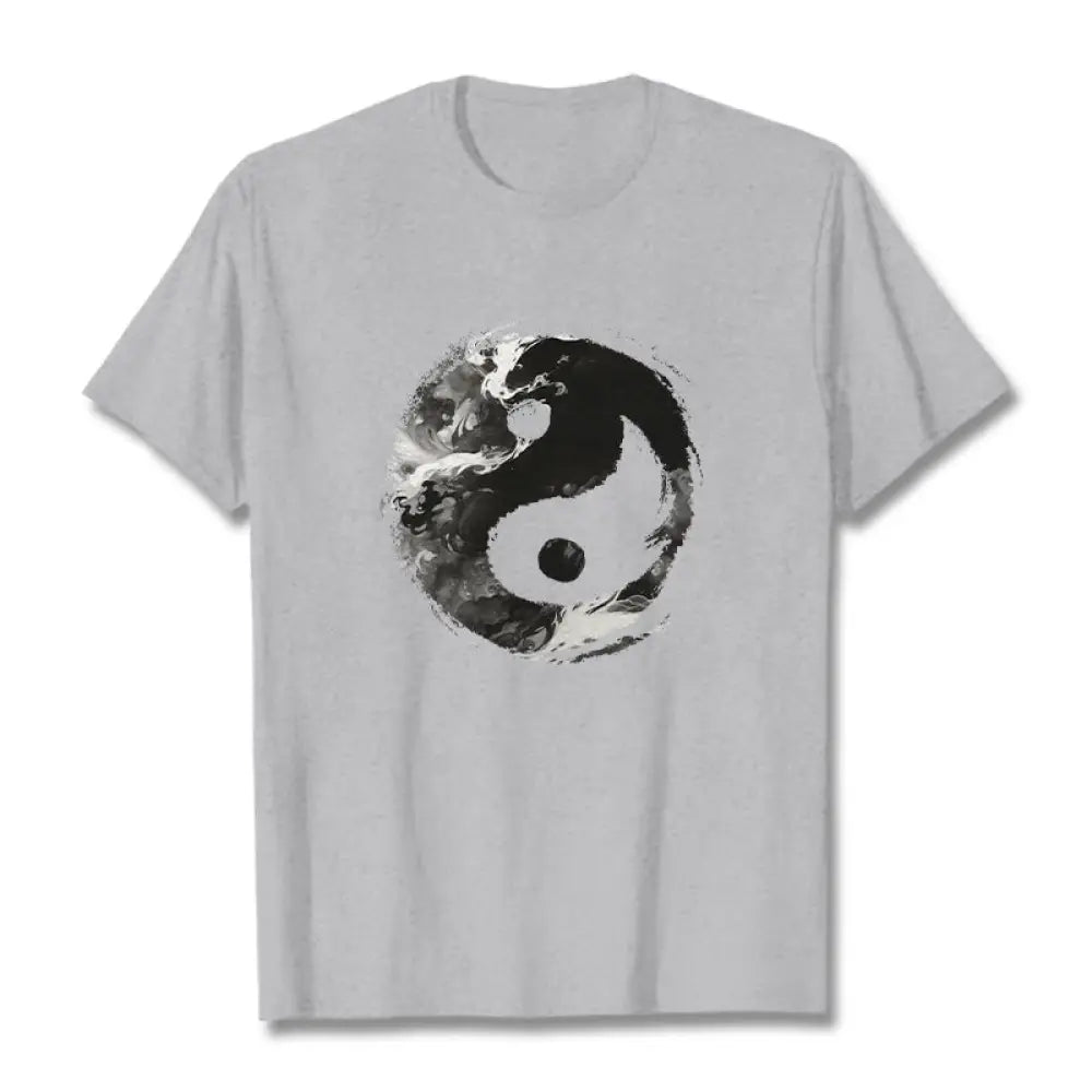 Buddha Stones Yin Yang Cotton Tee T-shirt - LightGrey / S - T-Shirts