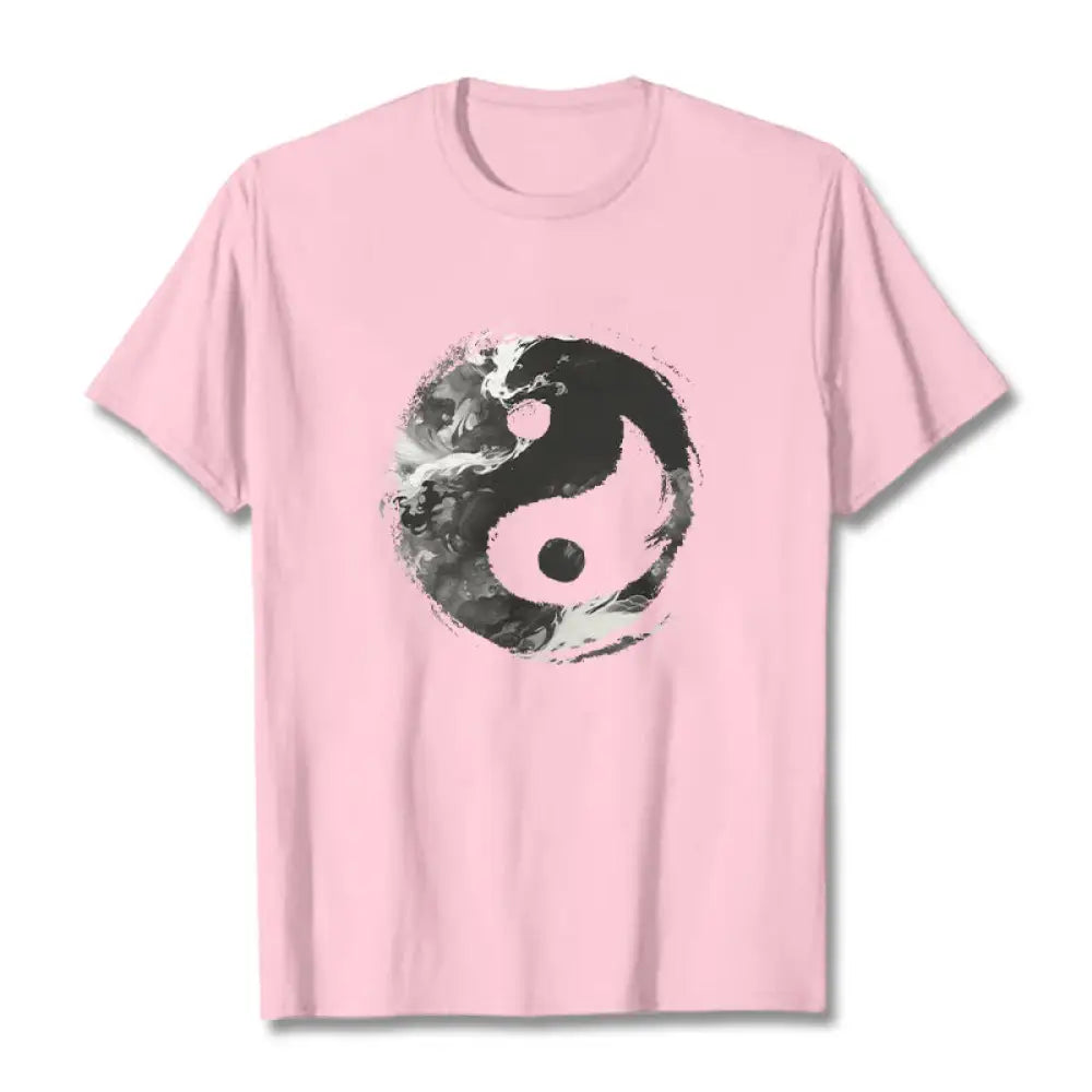 Buddha Stones Yin Yang Cotton Tee T-shirt - LightPink / S - T-Shirts