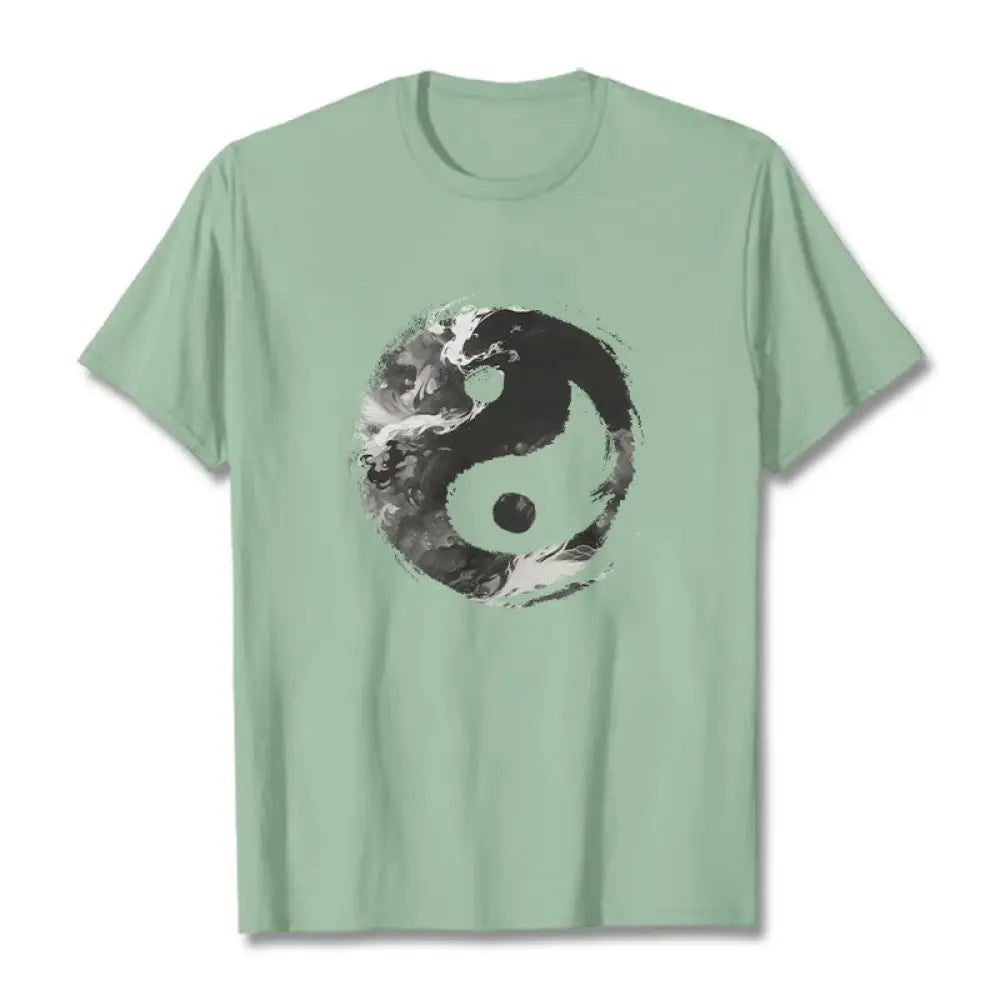 Buddha Stones Yin Yang Cotton Tee T-shirt - PaleGreen / S - T-Shirts