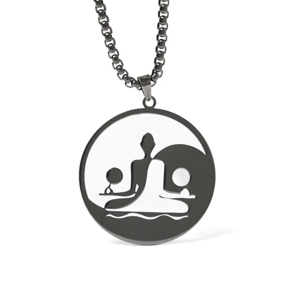 Buddha Stones Yin Yang Buddha Figure Hollow Design Stainless Steel Balance Necklace Pendant - BWOOOH - Black