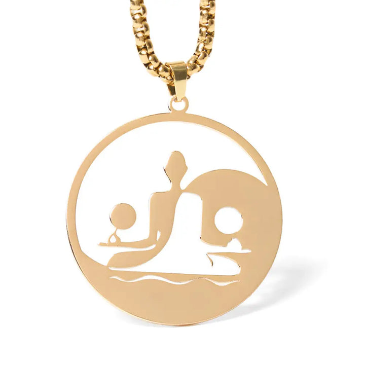 Buddha Stones Yin Yang Buddha Figure Hollow Design Stainless Steel Balance Necklace Pendant - BWOOOH - Gold - Necklaces