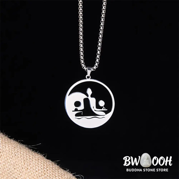 Buddha Stones Yin Yang Buddha Figure Hollow Design Stainless Steel Balance Necklace Pendant - BWOOOH - Necklaces &amp;