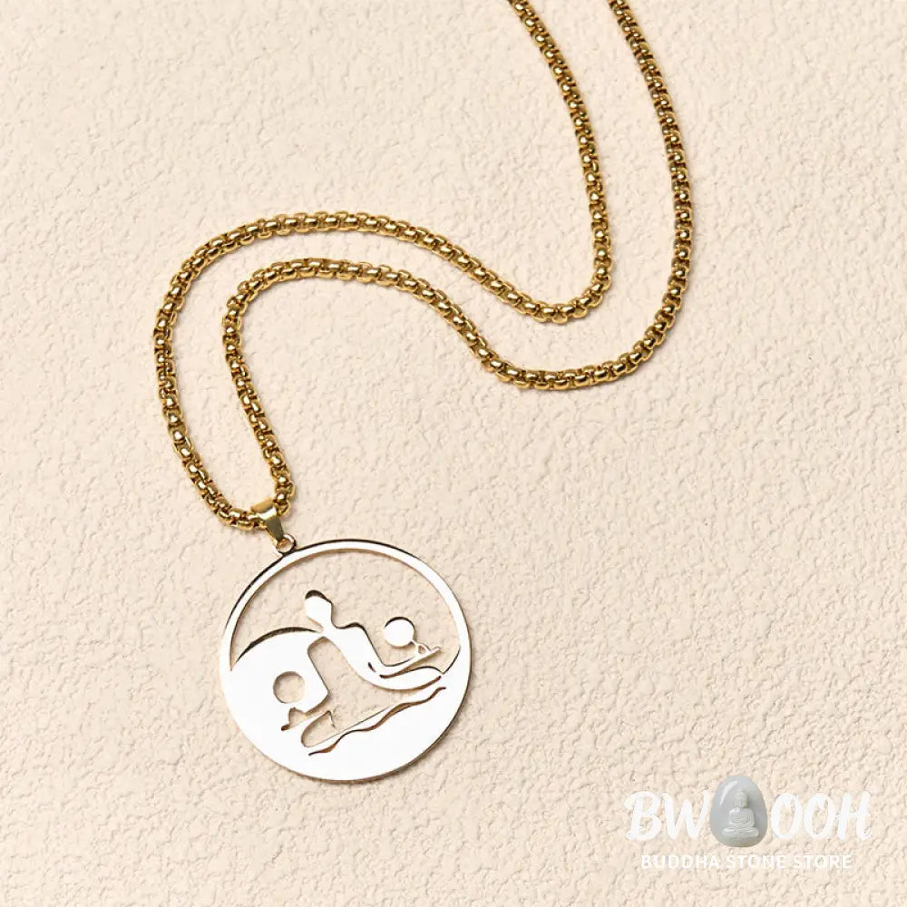Buddha Stones Yin Yang Buddha Figure Hollow Design Stainless Steel Balance Necklace Pendant - BWOOOH - Necklaces &amp;