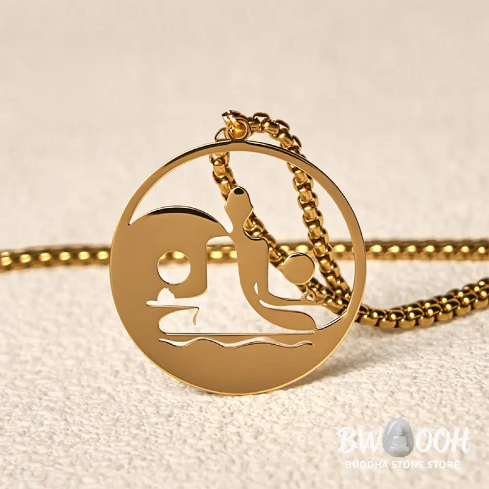 Buddha Stones Yin Yang Buddha Figure Hollow Design Stainless Steel Balance Necklace Pendant - BWOOOH - Necklaces &amp;