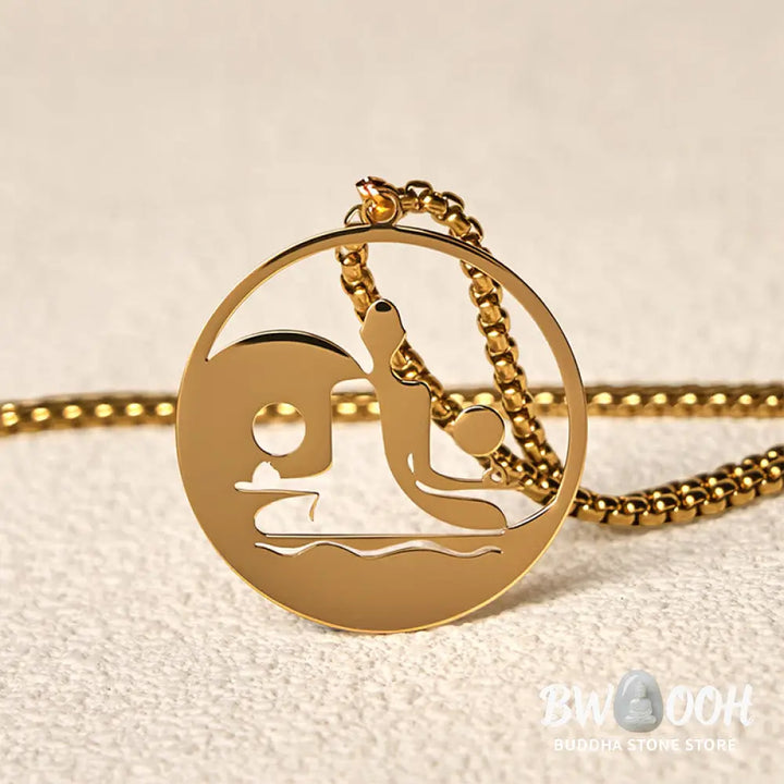 Buddha Stones Yin Yang Buddha Figure Hollow Design Stainless Steel Balance Necklace Pendant - BWOOOH - Necklaces &amp;