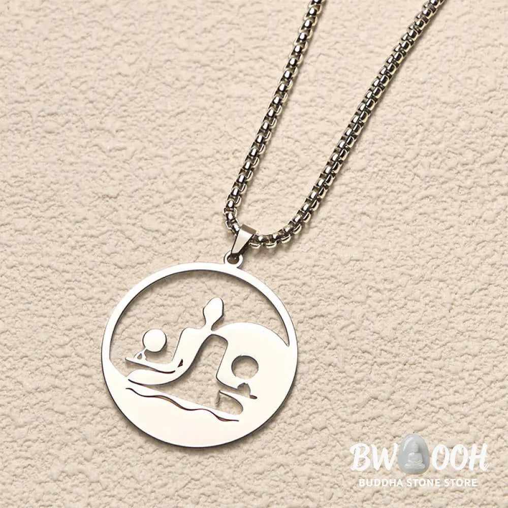 Buddha Stones Yin Yang Buddha Figure Hollow Design Stainless Steel Balance Necklace Pendant - BWOOOH - Necklaces &amp;
